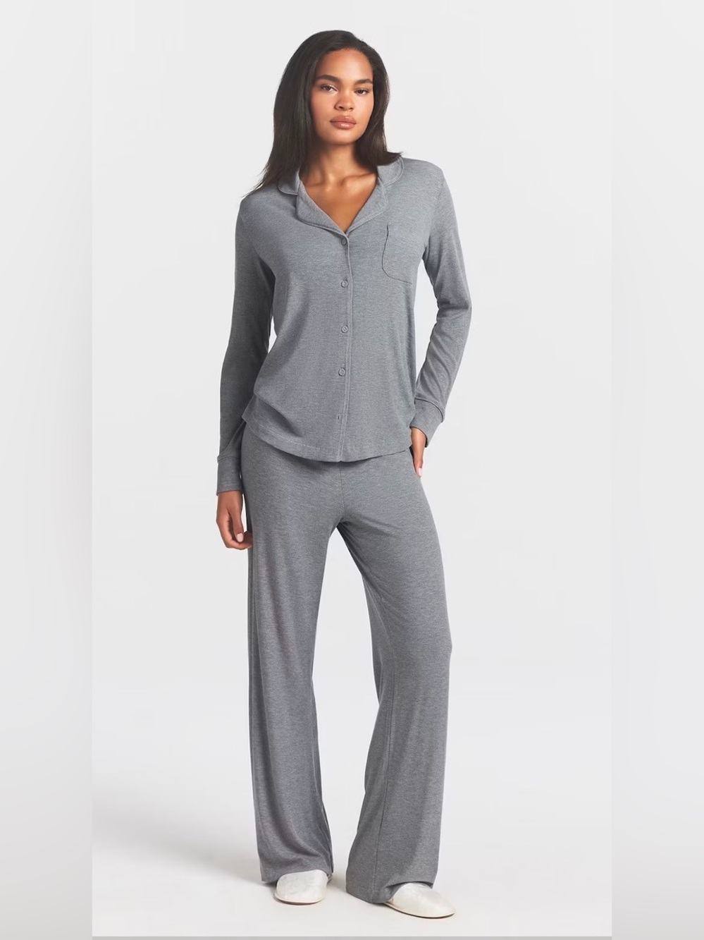 SKIMS SOFT LOUNGE RIB SLEEP SET STYLE:AP-SET-0600 COLOR: HEATHER GREY SIZE: S